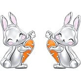 JZMSJF Easter Bunny Stud Earrings for Women Teen 925 Sterling Silver Rabbit with Heart CZ Cute Bunny Jewelry Gift