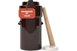 KENLEY Fermentation Crock 1 Gallon - Sauerkraut Crock with Lid, Weights & Pounder - Ceramic Fermenting Crock Kit for Pickling Cabbage Kimchi Vegetables - 4 Liter Fermentation Jar - Stoneware Pickle Pot