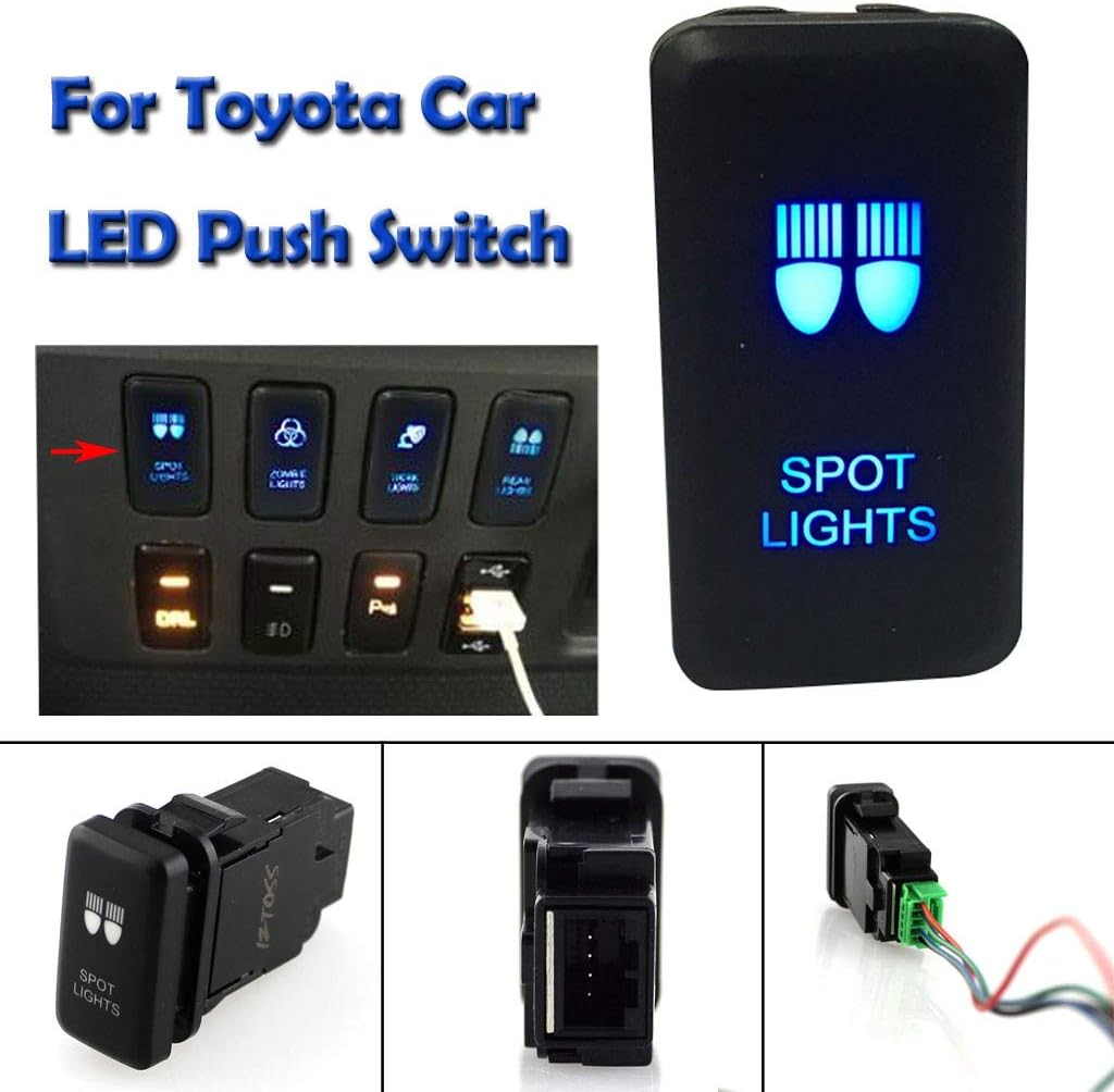 Aomili Blue LED SPOT LIGHTS Push Button Switch for Prado 120 Series 2003-2009 (Black)