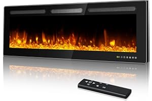 Manastin 60" Electric Fireplace Ultra-Thin Recessed Wall Mounted Fireplace Insert 750/1500W Adjustable Flame Linear Fireplace Heater with 12h Timer/Remote Control/Touch Screen/Crystal Stone