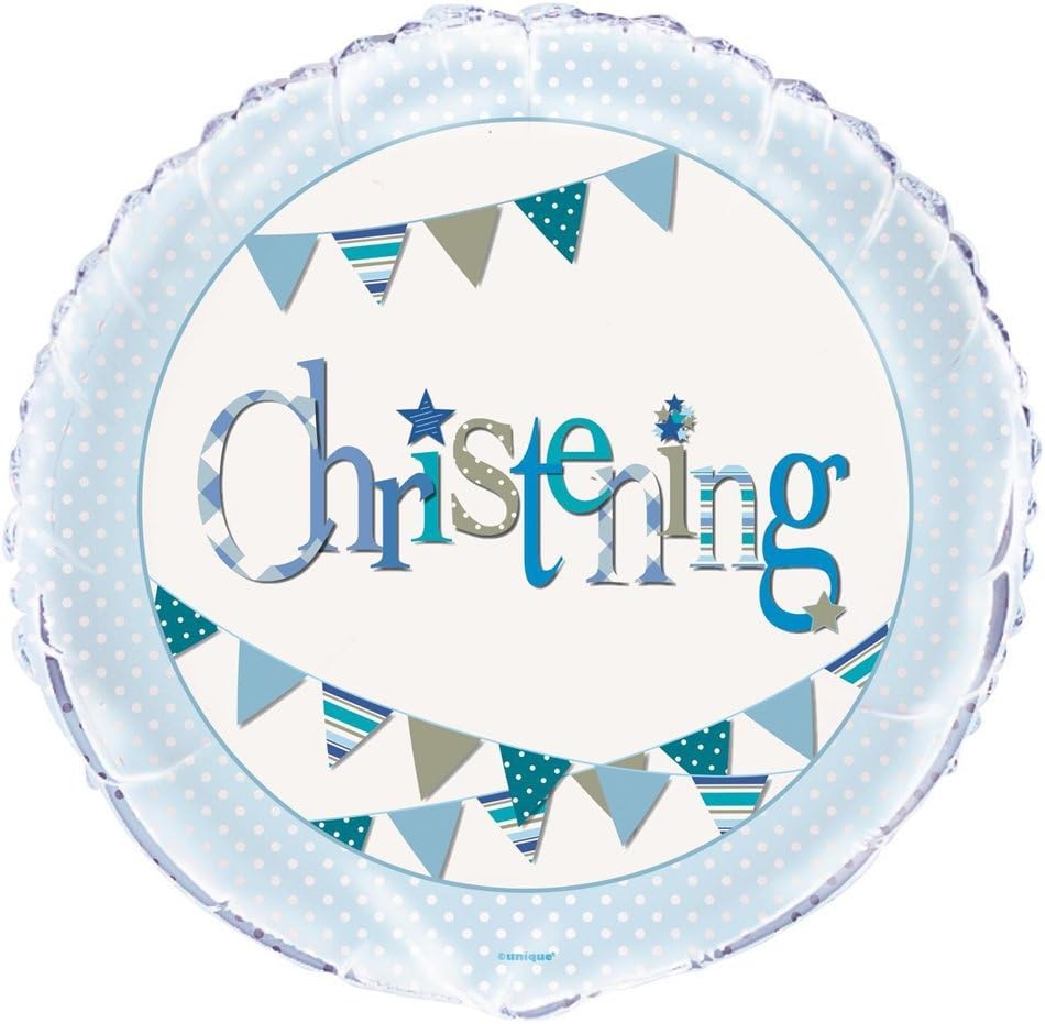 Blue Bunting Christening Round Foil Balloon (45cm) 1 Piece - Beautiful Baby Boy's Celebration Decoration