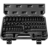3/8" Drive Impact Socket Set 50-Piece, SAE (5/16-3/4) & Metric (8-22mm), Deep & Shallow with 3/8-Inch Ratchet Handle, 6 Points,Cr-V, Extension Bars, Universal Joint, Gift for Men