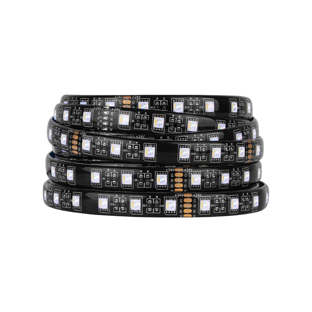 BTF-LIGHTING 5050 RGBW RGB+Cool White(6000K-6500K) 4 Colors in 1 LED 5m 16.4ft 60LEDs/m Multi-Colored LED Tape Lights IP65 Silicone Waterproof Black PCB DC24V for Bedroom Kitchen Home Decoration