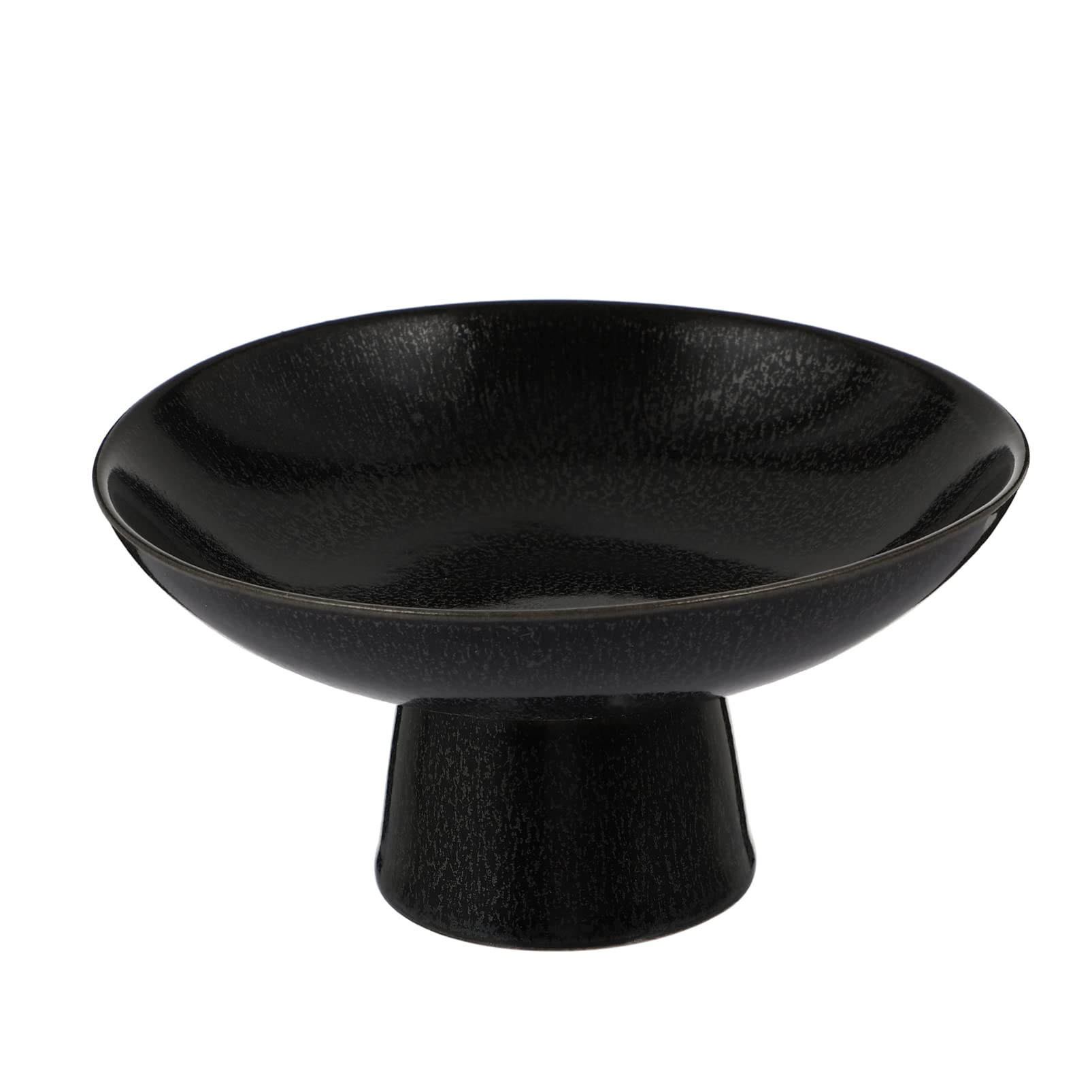 DOITOOL Ceramic Fruit Bowl with Base- Round Japanese Snack Fruit Serving Plate- Kitchen Decorative Retro Porcelain Dessert Plates for Home Party Dried Fruit Bread Snack (Black, 12. 8 x 6. 2 cm)