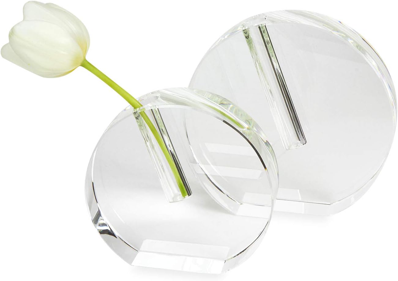 Tizo Clear Elegant Round Crystal Glass Bud Vase, Large