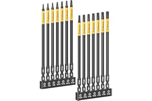 Craluuur 14PCS Impact Long Torx Bit Set, 6-Inch, T7–T40, Tamper Proof Star Bits Set, Magnetic Security Torx Bit Set with 1/4 Inch Hex Shank, S2 Steel, Ideal for Automotive, DIY, Electronics