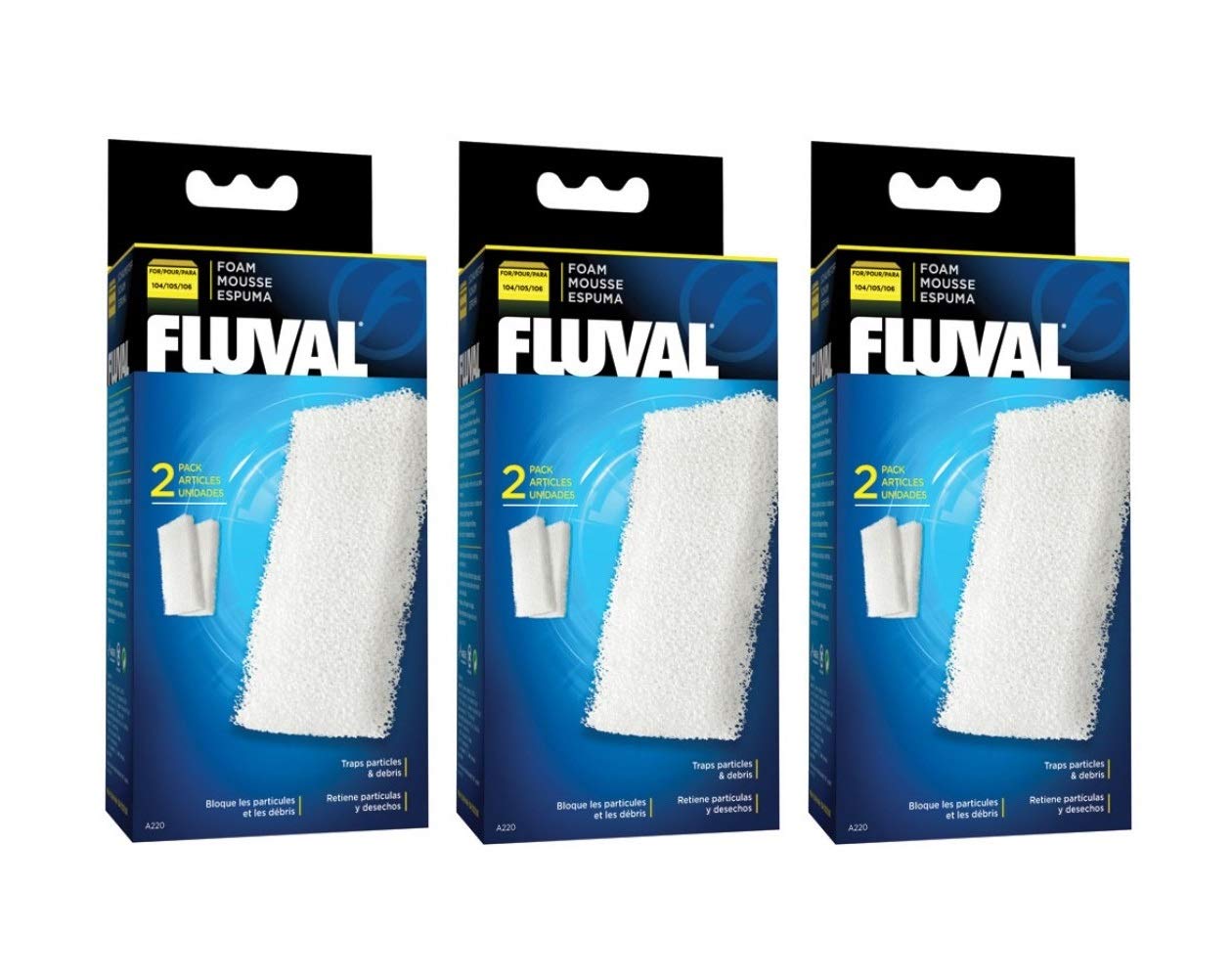 Fluval Filter Foam Blocks 104/105 - 6 Total(3 Packs with 2 per Pack)