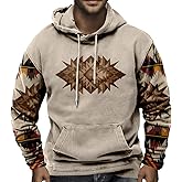 Western Cowboy Hoodie Mens Aztec Vintage Ethnic Sweatshirt Casual Fall Long Sleeve Drawstring Trendy Hooded Sweatshirt