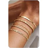 Krfy 5/6Pcs Gold Plated Bracelets for Women Trendy, S925 Plated Silver Bracelet Stack, Non Tarnish Waterproof Bracelets for Women, Paperclip Herringbone Figaro Cuban Twist Chains, Size 6.5''+2''