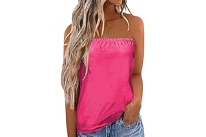 KIMLOOG Womens Tube Tops Strapless Bandeau Tank Tops Summer Casual Floral Shirts Smocked Ruffled Backless Sleeveless Blouses