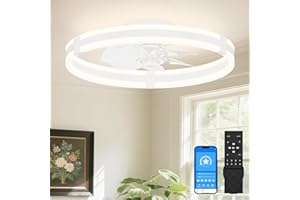 VOLISUN Ceiling Fans with Lights and Remote, 19.7in Low Profile Ceiling Fans with Light, 3000K-6500K Dimmable Fandelier Ceiling Fan, White Flush Mount Ceiling Fan for Bedroom