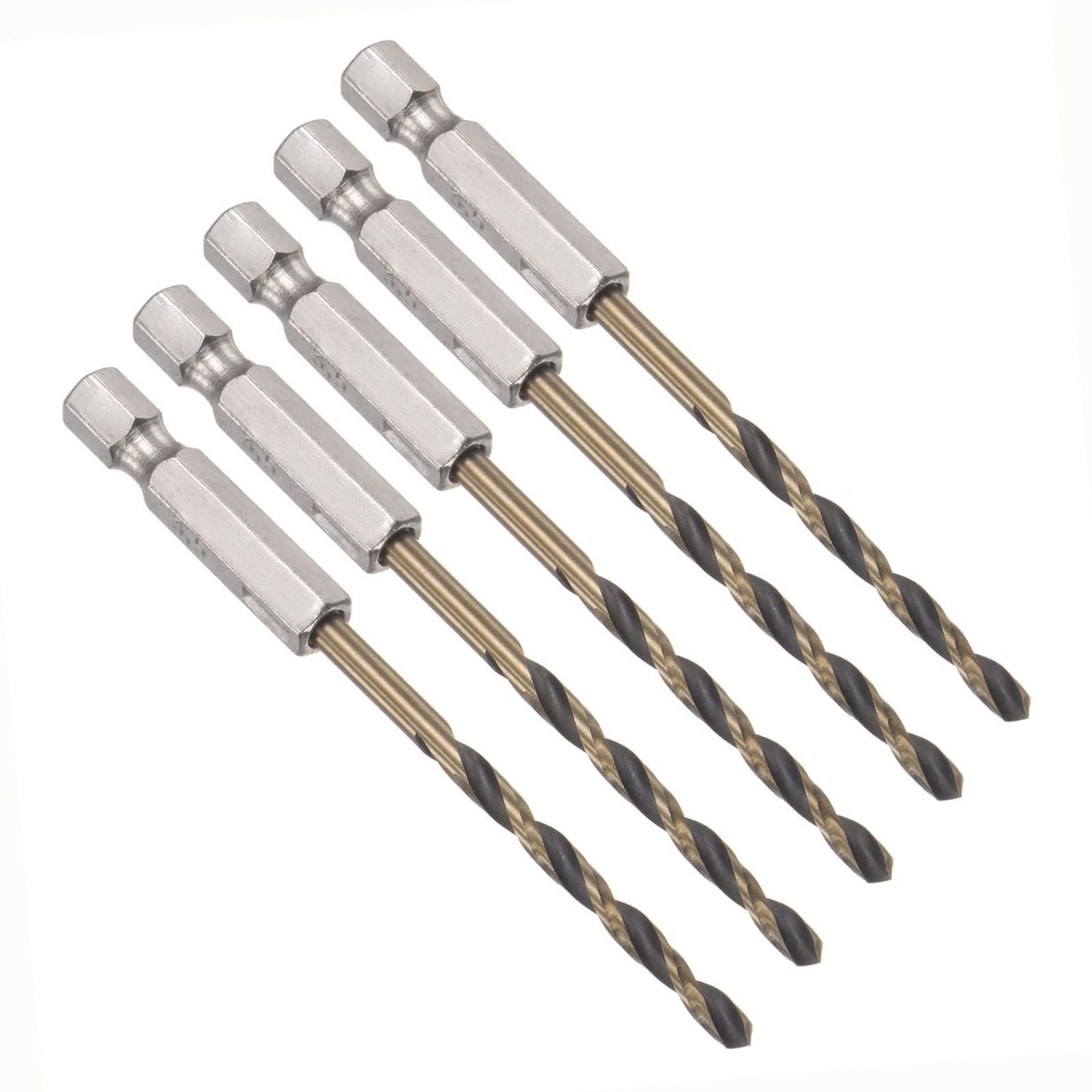 TOP-VIGOR 5Pcs 3.5mm HSS Hex Shank Twist Drill Bits, High Speed Steel Drill Bit Set 1/4 Inch Shank, Quick Change Drill Bits for Steel, Wood, Plastic, Aluminum