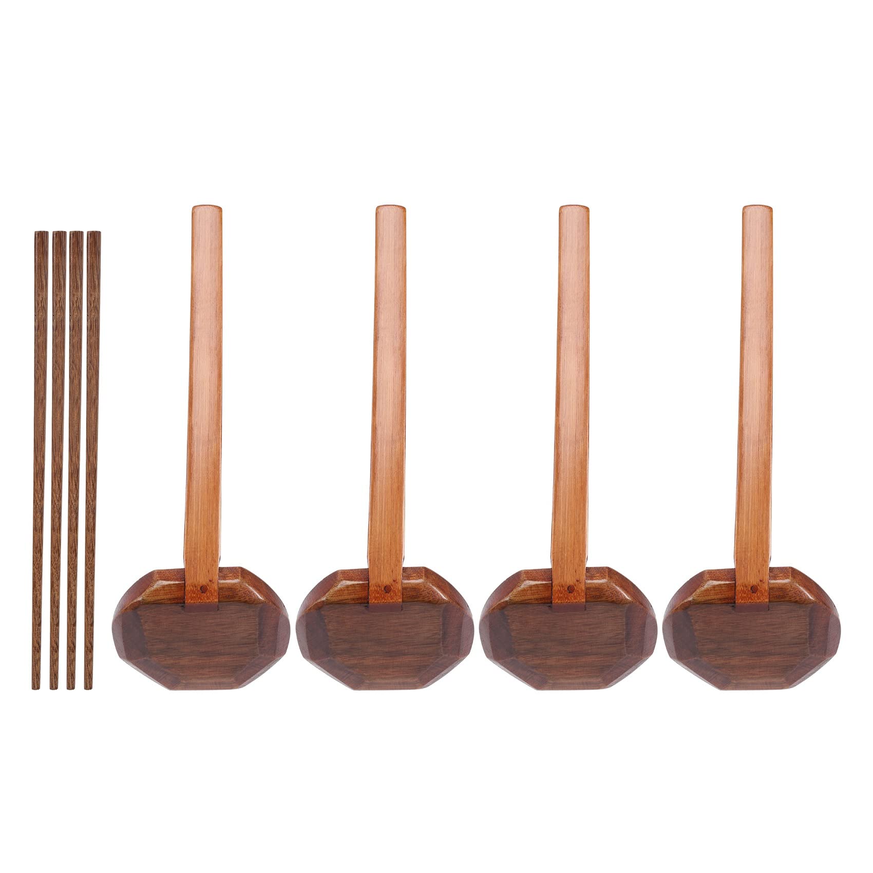Niukuyu 4-Piece Japanese Long Handle Wooden Ramen Hot Pot Spoon - Tortoise Shell Design for Soup & Dessert