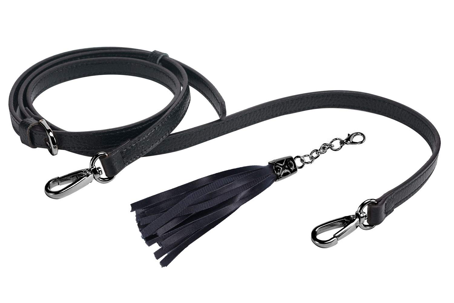 Live up Full Grain Leather Adjustable Replacement Strap Cross Body Bag Purse, 43-51 Inch, 6# Black-grey Buckles With Tassel — image 1
