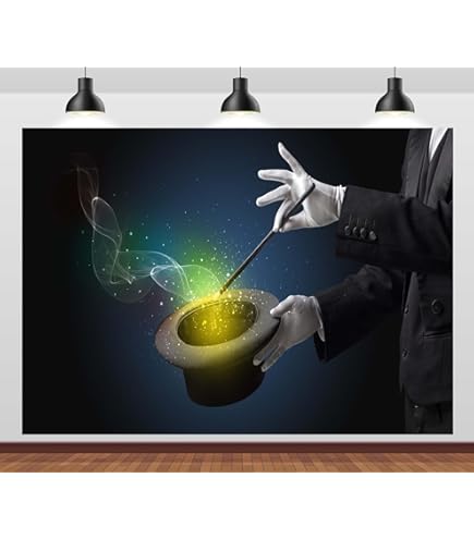 Loccor 7x5ft Fabric Magic Show Backdrop Magic Trick Black Hat Wand