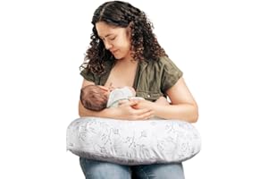 Boppy Nursing Pillow - Ergonomic Bottle & Breastfeeding Pillow with High, Firm, Large Area, Water-Repellent Cushion with Washable Cover; Baby Safety Alliance Verified - Gray Gentle Leaves