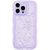 ZTOFERA for iPhone 15 Pro Case 6.1",Cute Curly Wave Case with Star Glitter,Clear Shiny Bling Soft TPU Shockproof Phone Protecive Cover for Women Girls-Purple
