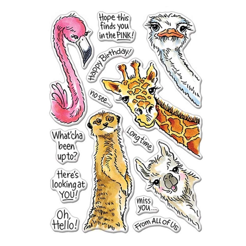 Animals is Watching You Dies and Stamp Sets for Card Making Giraffe Flamingo Dogs Snakes Clear Rubber Stamp Match Metal Cutting Dies for DIY Scrapbooking Paper Crafting Handmade Crafts Stencil Die Cut