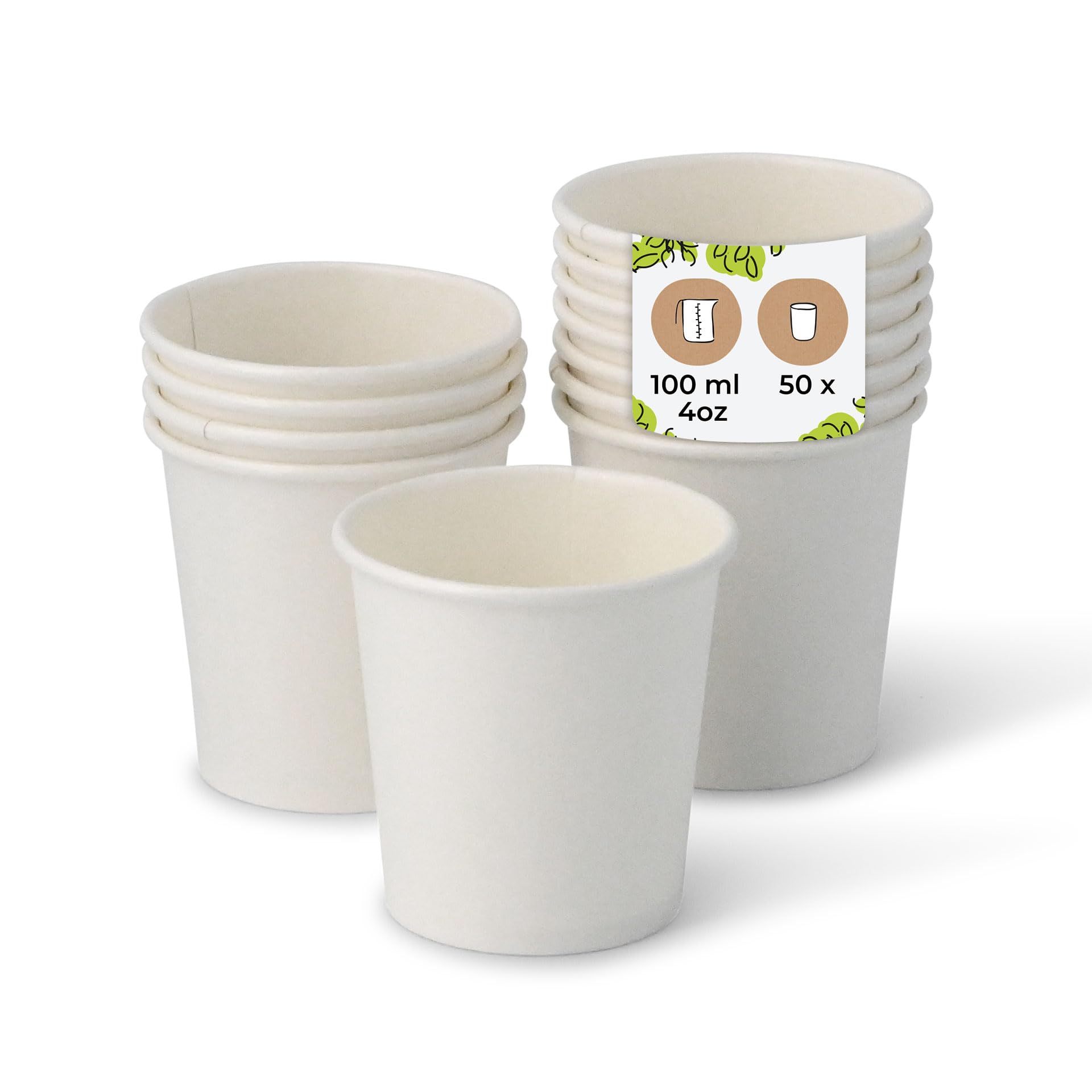 BIOZOYG 50x Disposable Coffee Cups 100 ml / 4 oz, Ø 62 mm White - Paper Cups for hot Drinks Plastic-Free - Coffee Cups Disposable