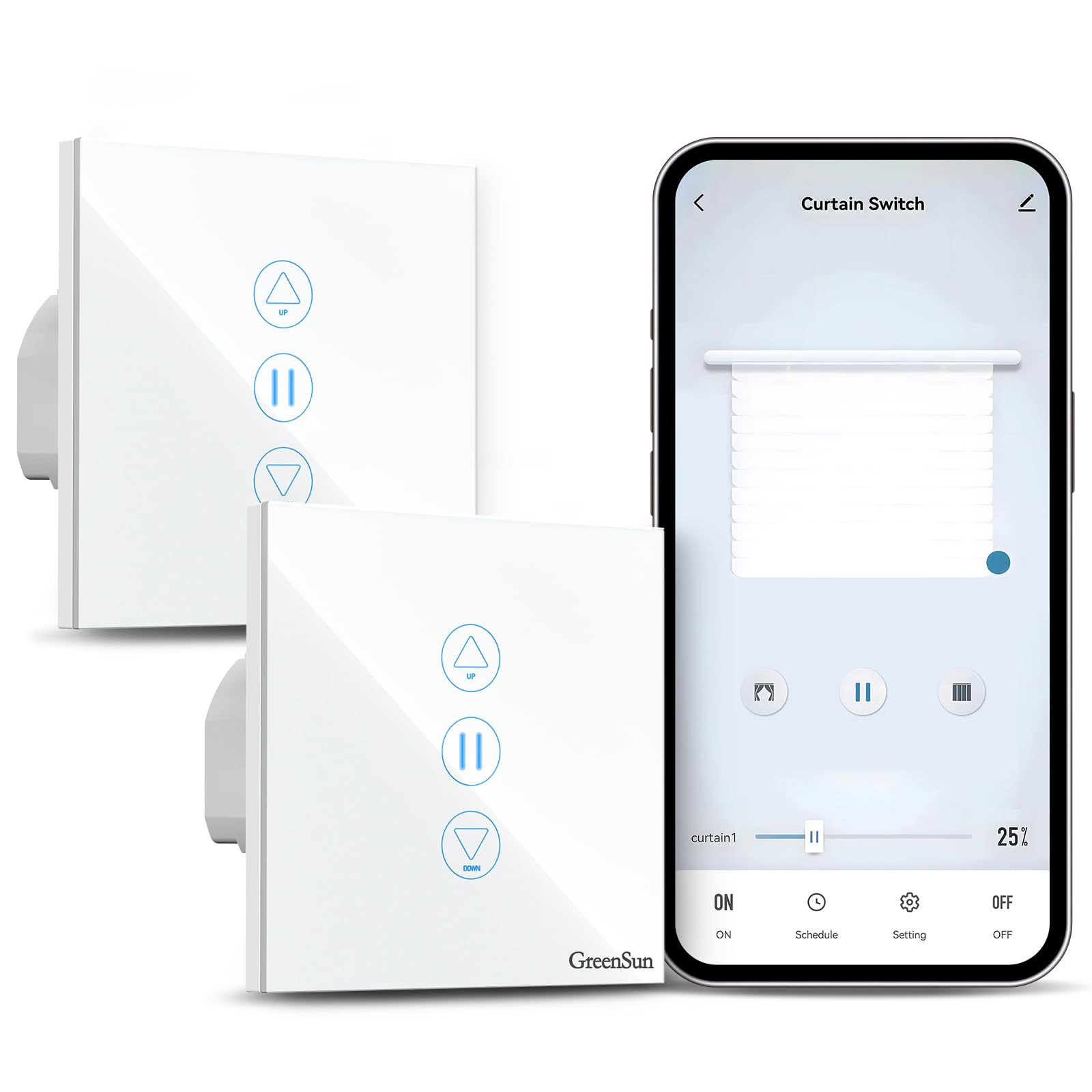 WiFi Roller Shutter Switch, Alexa Smart Curtain Switch, Compatible with Alexa and Google Home, Remote Control with Tuya/SmartLife App, 2 Pieces