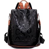 MYSNKU Women's Backpack PU Leather Anti-theft Shoulder Bags Letter Pattern Work Travel Hiking Satchel Casual Daypack Large Capacity (Black)