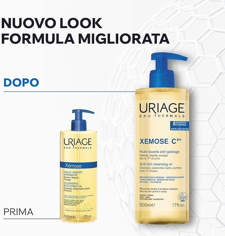 XÉMOSE C8+detergente corpo per pelle secca, a tendenza atopica I Lenisce per comfort a lunga durata. Texture gel-olio nutriente con schiuma leggera I Viso e corpo I Non profumato e senza sapone — foto 8 di 8