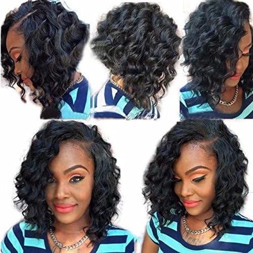 Ten Chopstics Wigs Short Curly 360 Lace Frontal Wig 16" Human Hair Wigs for Black Women with Baby Hair Side Part Pre Plucked 100% Virgin Brazilian Hair Wig for African Americans