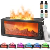 Fireplace Essential Oil Aroma Diffuser 300ML,Flame Aromatherapy Humidifier | 4*10ML Hotel Collection Diffuser Oils,14 Hour Ultrasonic Scent Mist,7 Colorful flame,Home,Bedroom,Office,Yoga,Timer &amp; Remote