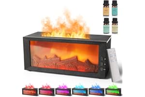 BOHOFAM Fireplace Essential Oil Aroma Diffuser,Flame Air Humidifiers 300ML,14-Hour Runtime,Colorful Flame Diffusers for Home,Included 4 * 10ML Hotel Collection Diffuser Oils for Bedroom(Black)