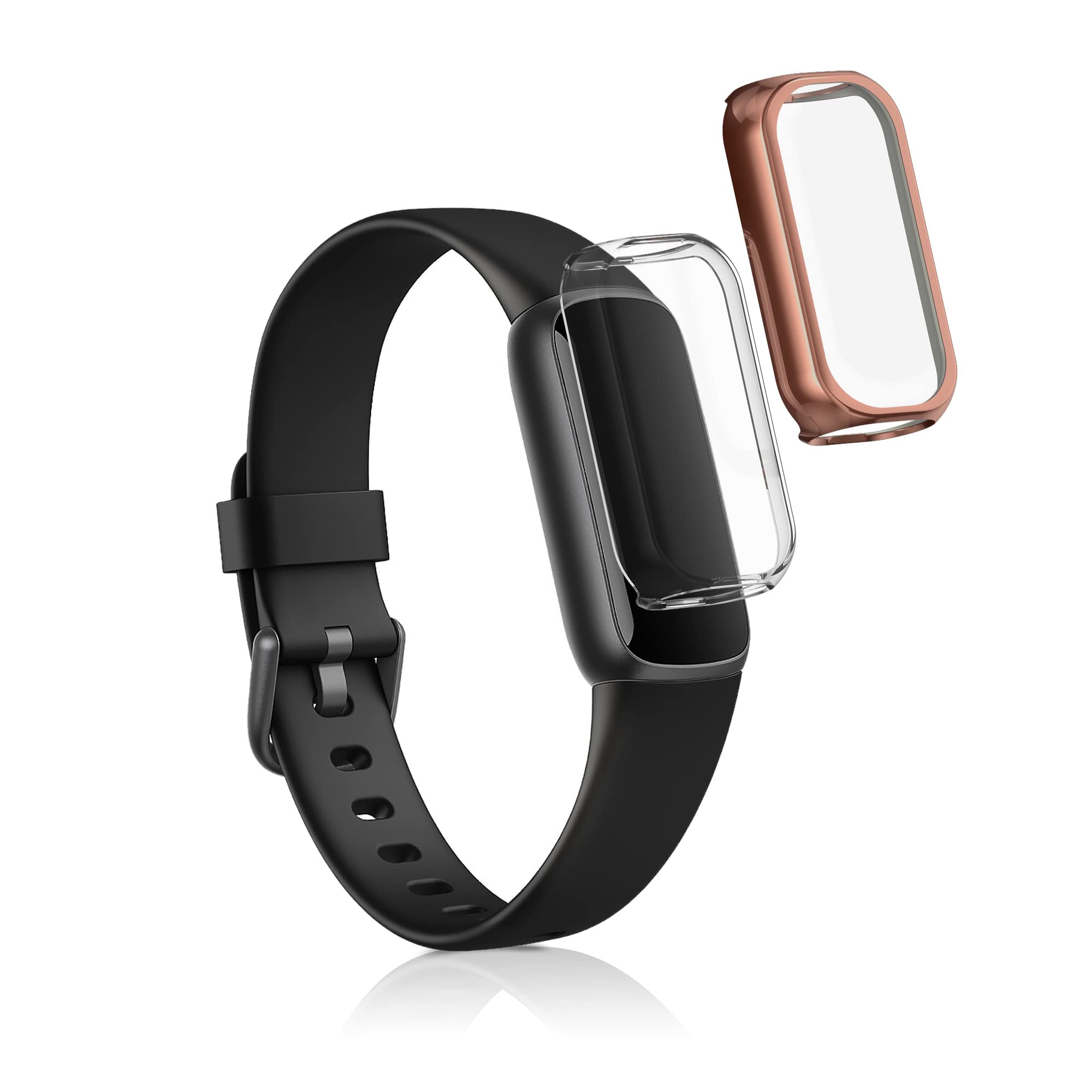 kwmobile Case Compatible with Fitbit luxe Case - 2x TPU Silicone Fitness Tracker Cover - Transparent/Rose Gold