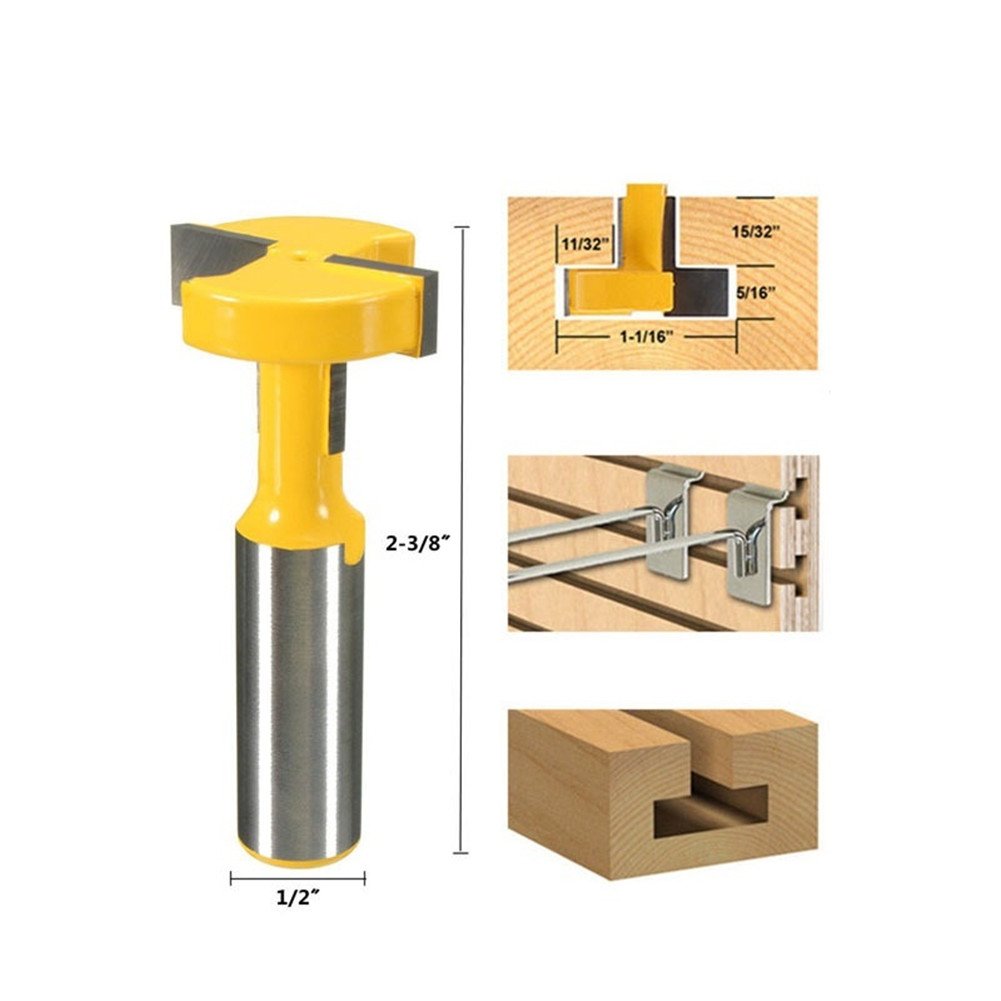 Router Bit Set Woodworking Cutter, GS Carbide Tipped Straight T Slot Router Bit 1/2 Inch Shank Wood Milling Cutter Woodworking Drill Bit Tool