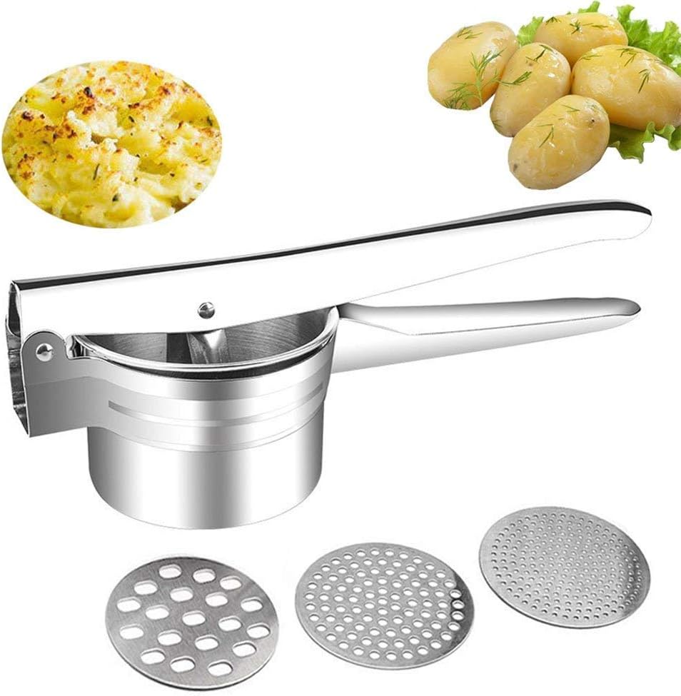 Potato Ricer Masher - Premium Stainless Steel, 3 Interchangeable Discs - Manual Potato Press, Ideal for Fruits, Vegetables, Baby Food Easy to Clean