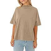 Womens Casual Short Sleeve Mock Neck T Shirts Summer Loose Fit Basic Plain Tee Tops