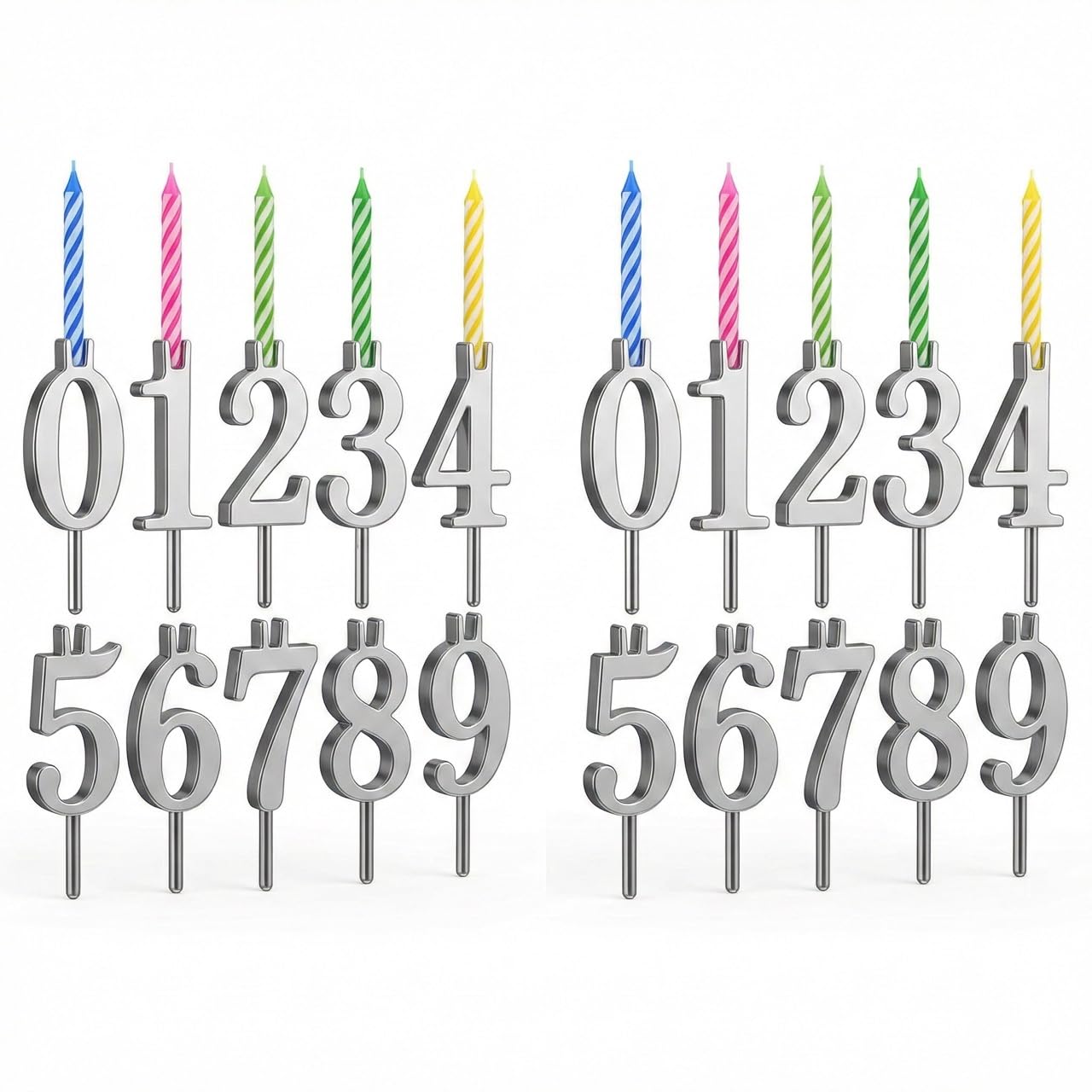 Photo 1 of 20 Pack Reusable Number Birthday Cakes Candle Holder Set - Silver Number Candle Holders Stand - Metal Cake Topper Decorations