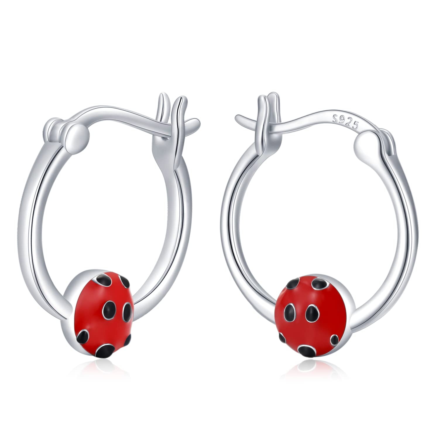 Ladybug Earrings 925 Sterling Silver Cute Huggie Hoop Earrings Ladybug Jewellery Biithday Gifts for Women Girls Kids