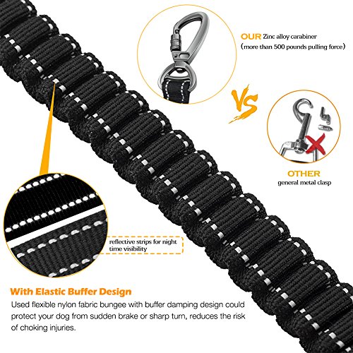 Fashion&cool Heavy Duty Dog Leash Especially Large Dogs Up to 150lbs, 6 Ft Reflective Dog Walking Training Shock Absorbing Bungee Leash Car Seat Belt Buckle, 2 Padded Traffic Handle Extra Control