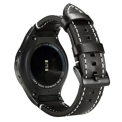 Valkit Compatible Gear S2 Bands, Genuine Leather Replacement Smart Watch Band with Stainless Steel Connector, Soft Bracelet Sport Wristband Strap ...