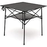 SUNNYFEEL Aluminum Folding Camping Table, Lightweight Roll Up Portable Foldable Outdoor Table, Seats 4 with Carry Bag &amp; Mesh Shelf for Picnic, Beach, Tailgating &amp; Card Game, 27.5" Square
