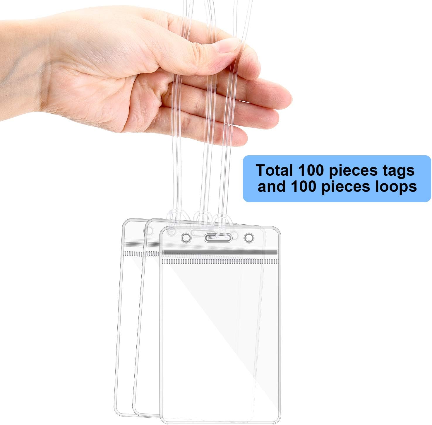 100 Pack Clear Luggage Tags Bag Tag Holder Identification ID Card Badge Holder with Luggage Tag Loop Straps for Business Travel and Office Supplies : Office Products
