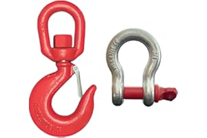 HENBOW 5 Ton Swivel Lifting Hooks and D Ring Shackles,G80 Chain Hooks with 4.75 Ton Shackle,11000Lbs Safety Load Limit,Heavy Duty Alloy Steel Shackle,Round Rotating Swivel Snap Hook