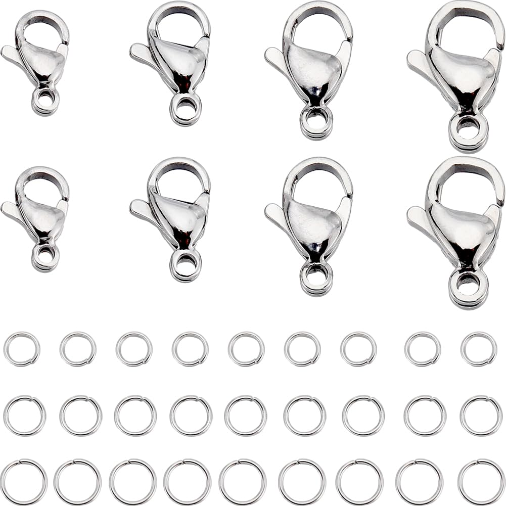 SUNNYCLUE 1 Box 230Pcs Stainless Steel Lobster Claw Clasps Open Jump Rings 80Pcs 4 Sizes Small Jewellery Clasp Connector Bracelet Clips Closures 150Pcs 3 Sizes Jump Rings for Jewellery Making Kits