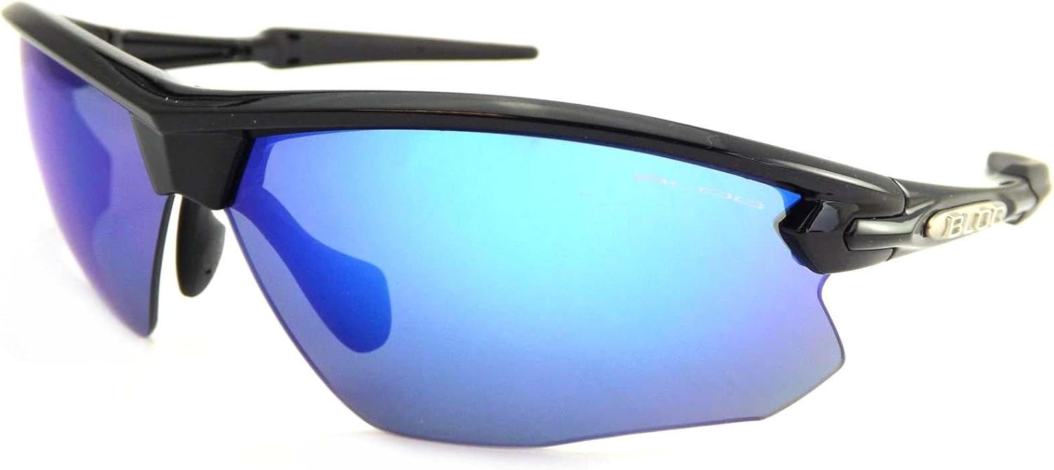 Bloc Fox Sports Sunglasses Polished Black with Blue Mirror Lenses XB760