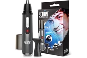 SCHON Stainless Steel Rechargeable 3-in-1 Eyebrow, Ear, Facial, & Nose Hair Trimmer/Clipper for Men&Women | Hair Clippers, Flawless Hair Remover, Male Beard Trimmers, Grooming Kit, Groomer (Gray)