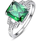 Yaresul 2.5ct Women's Created Emerald|Sapphire Rings May|September Birthstone Ring White Gold Plated Wedding Ring Anniversary Emerald Solitaire Engagement Ring Size 5-10