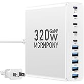 320W USB C Charger Block, 10-Port USB C Charging Station GaN III PD 65W Laptop Fast Charger Adapter for MacBook Pro/Air, DELL, iPad, iPhone, Samsung Galaxy White