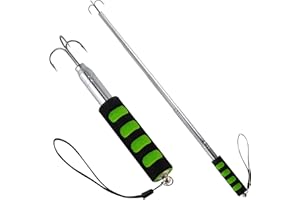 Alwonder Telescopic Fishing Gaff, Stainless Steel Triple Hook Ice Fishing Spear, Aluminium Alloy Telescoping Pole with Hook, Fish Gaff with EVA Handle for Saltwater Freshwater Boat Catching