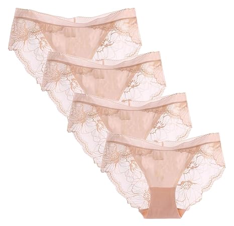 Avacoo Damen 4er Pack Unterwäsche Spitze Nahtlos Unterhosen Elegance Brazil Slip mit transparenter Blütenspitze