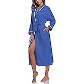 COLORFULLEAF Women's 100% Cotton Robes Lightweight Kimono Long Soft Bathrobe for Women with Pockets