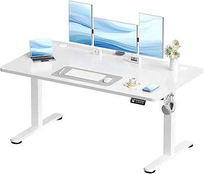 Devoko Elektrisch Höhenverstellbarer Schreibtisch 140 x 60cm, Stabiler Schreibtisch Höhenverstellbar Tisch, Steh-Sitz Bürotisch, Computertisch mit Memory-Funktion, Stehpult, Standing Desk, Weiß