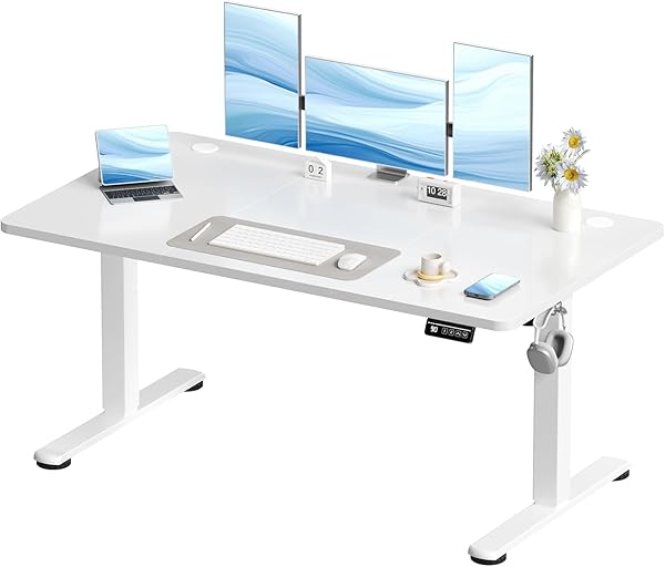 Devoko Elektrisch Höhenverstellbarer Schreibtisch 140 x 60cm, Stabiler Schreibtisch Höhenverstellbar Tisch, Steh-Sitz Bürotisch, Computertisch mit Memory-Funktion, Stehpult, Standing Desk, Weiß